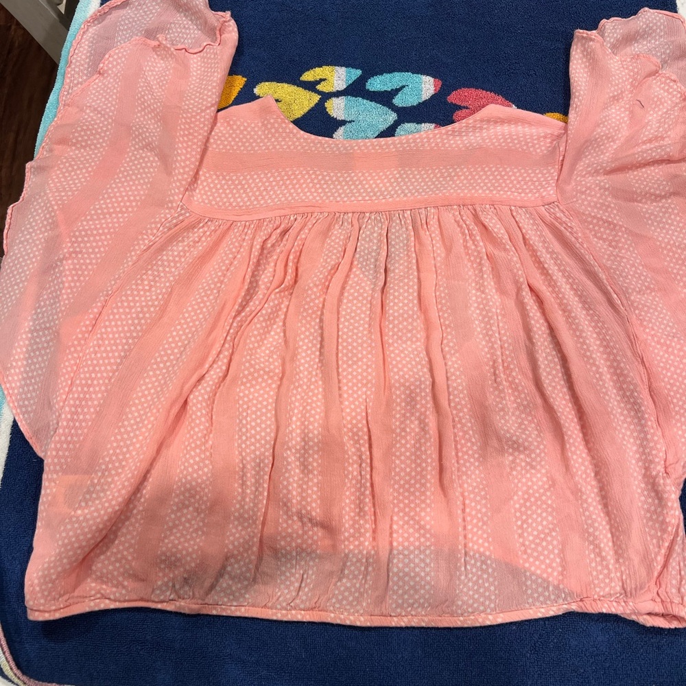 Maeve for Anthropology Pink polkadot flutter sleve Wrap Front Women's Top - Picture 7 of 8